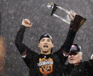 The reigning World Series champion San Francisco Giants will have NLCS MVP Marco Scutaro holding down second base in 2013. (Robert Galbraith/Reuters)