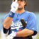 Andre Ethier flips off the camera during batting practice.