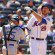 Ike Davis throws his bat after striking out.