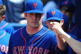 Matt Harvey celebrates a strong performance agains the Braves on Tuesday. (Scott Cunningham/Getty Images)