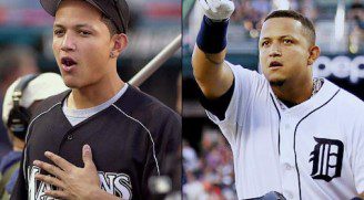 Two images of Miguel Cabrera -- early career and current.