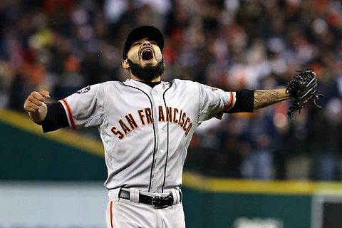 Sergio Romo's thrill of victory marked the end of the baseball season. (Ezra Shaw/Getty Images)