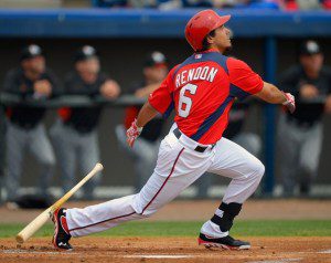 Anthony Rendon follows through on his home run swing for the Washington Nationals.