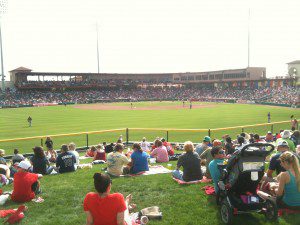 A view from the outfield grass seats at Brighhouse Field, spring training home of the Philadelphia Phillies.