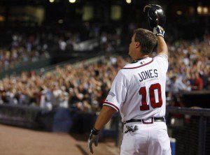 Chipper Jones salutes the crowd during his final home game in 2012.