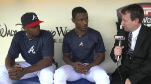 Justin and B.J. Upton being interviewed by Buster Olney.