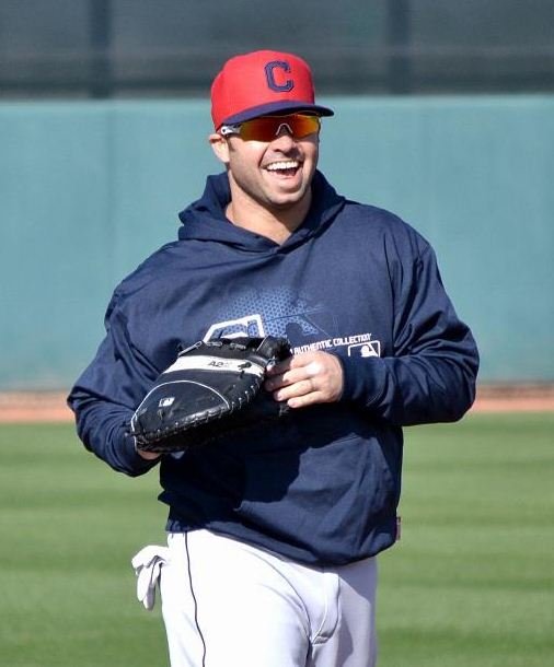 Cleveland Indians star Nick Swisher smiles during drills in Spring Training.
