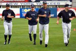 New York Yankees jogging during spring training.
