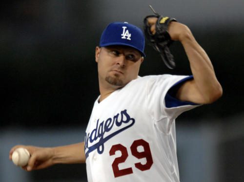 Dodgers fans hope Zack Greinke doesn't pull a Jason Schimdt (pitching here).