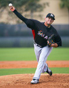 Miami Marlins top prospect Jose Fernandez pitches in spring training.