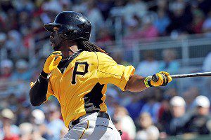 Andrew McCutchen takes a swing for the Pittsburgh Pirates during a spring training game.