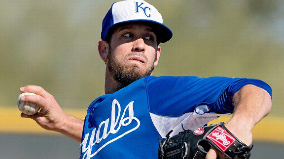 Kansas City Royals pitcher James Shields throws a pitch in spring training.