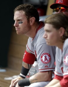 Los Angeles Angels star Josh Hamilton sitting in the dugout.