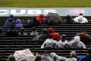 Chicago Cubs fans are far and few between during recent wet weather at Wrigley Field.