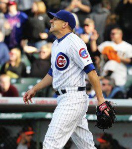 Shawn Camp makes a face on the mound for the Chicago Cubs.