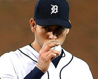 Anibal Sanchez kisses the baseball out on the pitchers mound during Friday night's game.