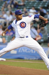 Edwin Jackson throws a pitch against the Padres.