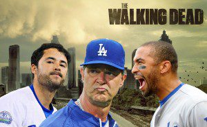 Don Mattingly, Andre Ethier and Matt Kemp in a composite image with Walking Dead poster background.