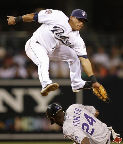 Everth Cabrera leaps and turns a double play.