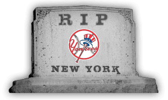 Gravestone with RIP and the New York Yankees logo