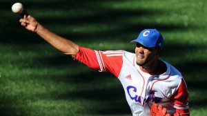 Miguel Alfredo Gonzalez throws a pitch. Will he be on the Los Angeles Dodgers soon?