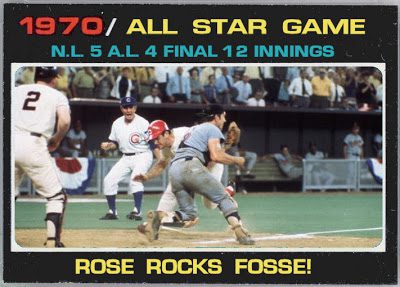Baseball card of Pete Rose collision with Ray Fosse.