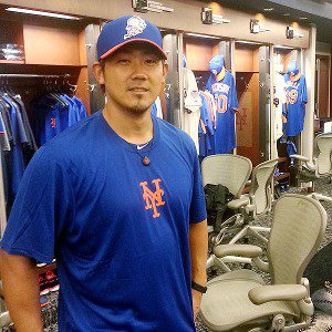 Dice-K wearing Mets uniform in locker room