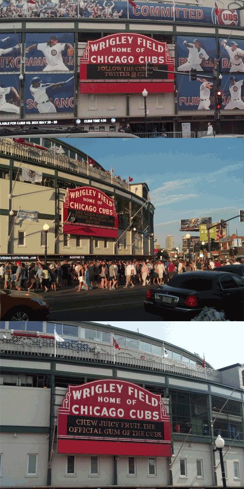 Chicago Cubs signage and lack thereof at Wrigley Field.