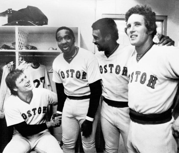 Boston Red Sox players Carlton Fisk, Jim Rice, Fred Lynn and Butch Hobson