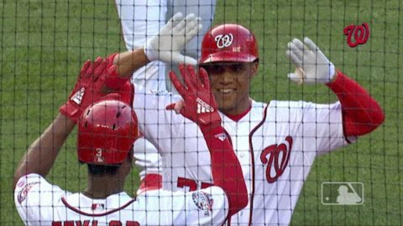 File:Juan Soto sets up with two men on and no outs in the bottom